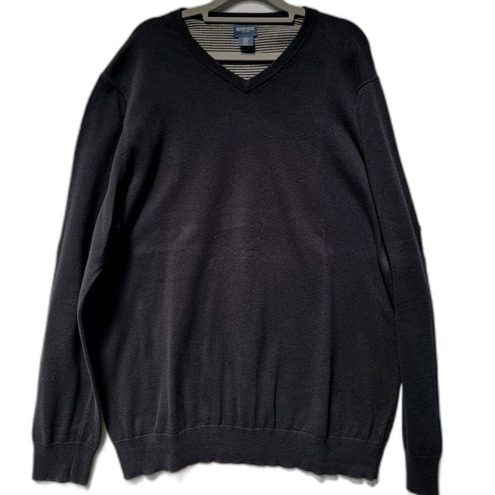 British Khaki Black 100% Cotton Sweater Tight Knit V-Neck Pullover Men's Size XL
